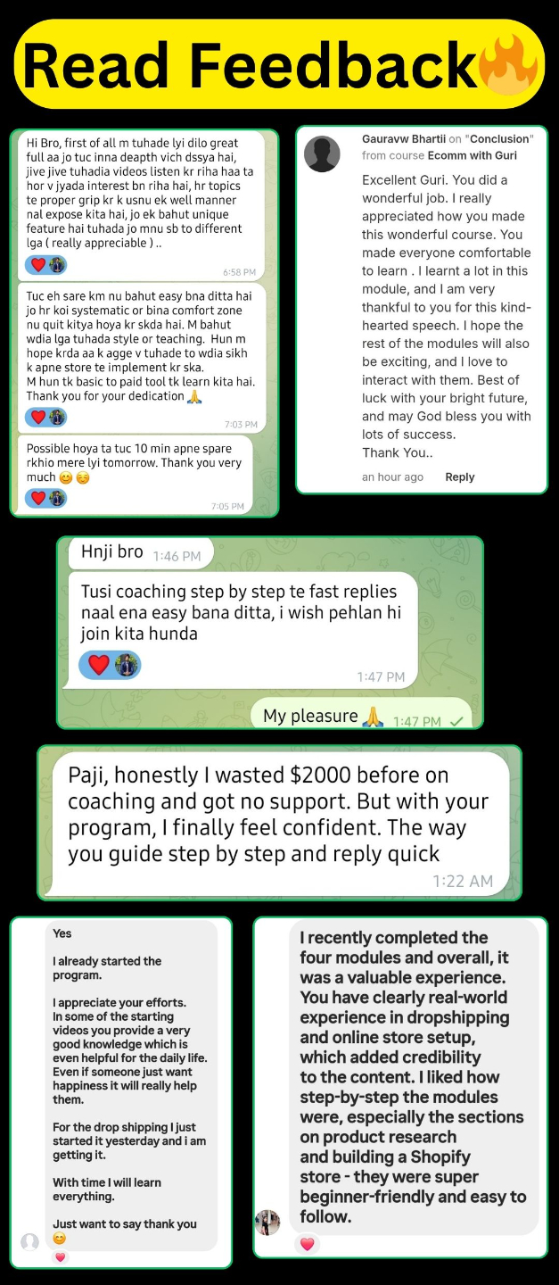 Several student feedback messages